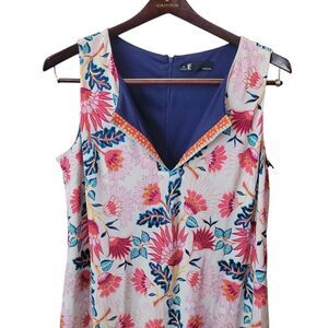 Leslie Fay Floral Dress 16 Sleeveless V-Neck Spring Summer Wedding Guest